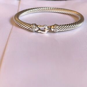 David Yurman Buckle Classic Cable Bracelet Sterling Silver with Diamonds, 5mm